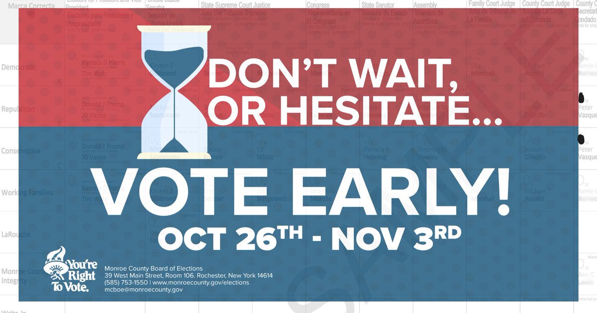 next_steps_roc's tweet photo. Monroe County deserves a Clerk who promotes safety, delivers great services, and protects your hard-earned money.
I'm Peter Vazquez, running for Monroe County Clerk, and I ask for your vote. Early voting: Oct 26-Nov 3. Let’s create a brighter future together! #CountyClerkVision https://t.co/msVpELpfVk