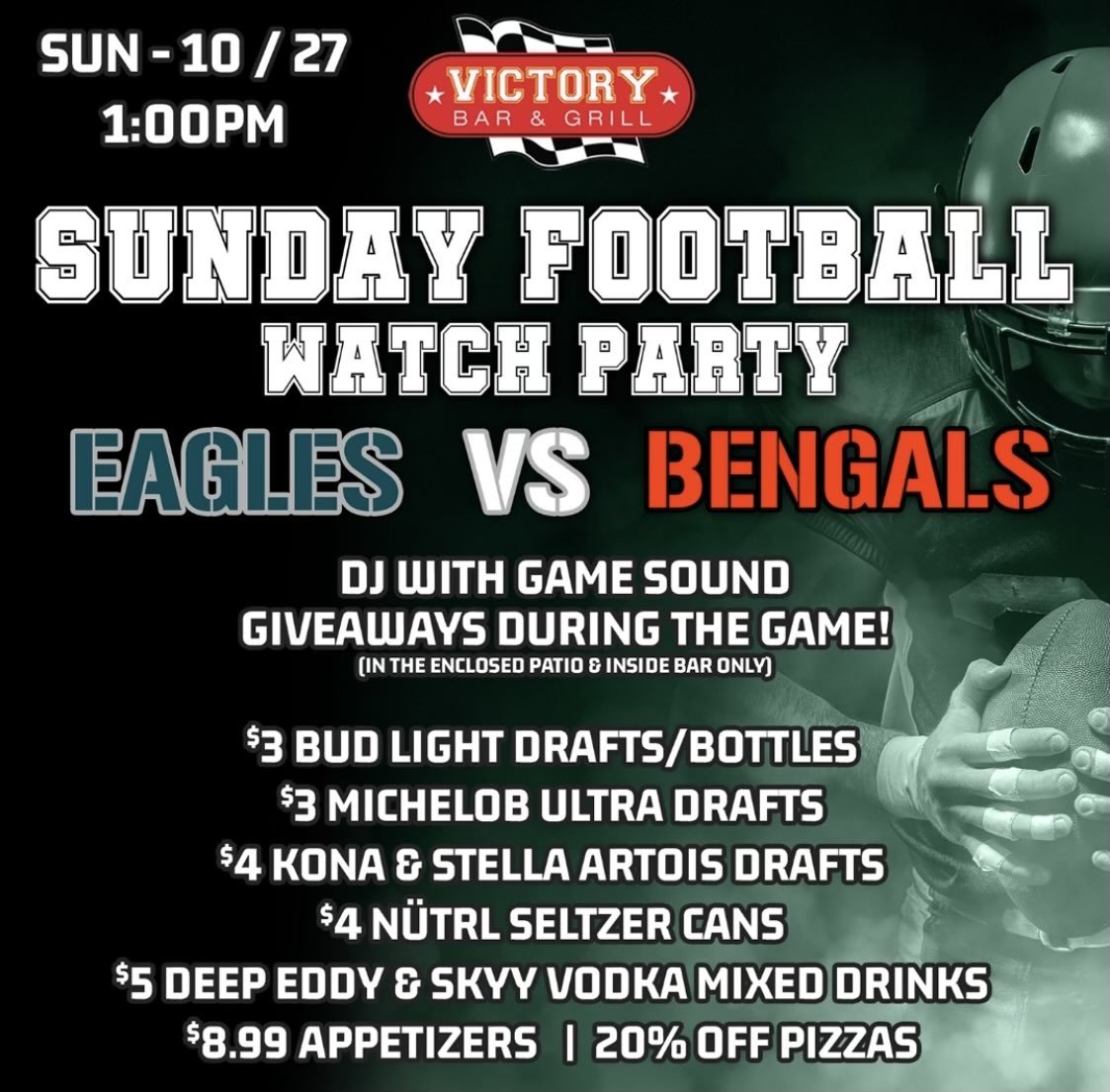 victorybar's tweet photo. It’s a Sunday football watch party over at Victory Bar &amp; Grill today! Come cheer on the Birds with us.

#eagles #sundayfunday #football #philadelphiaeagles #victorybarandgrill #gamedayspecials https://t.co/mWhldN0b2S