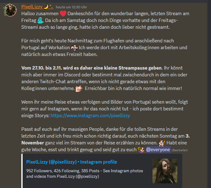 PixelLizzy's tweet image. Heute geht's nach Portugal auf Workation!🥰 Daher findet der nächste Stream erst wieder am 3. November statt. Ich werde meine Insta-Storys ordentlich mit Bildern vollballern!✨