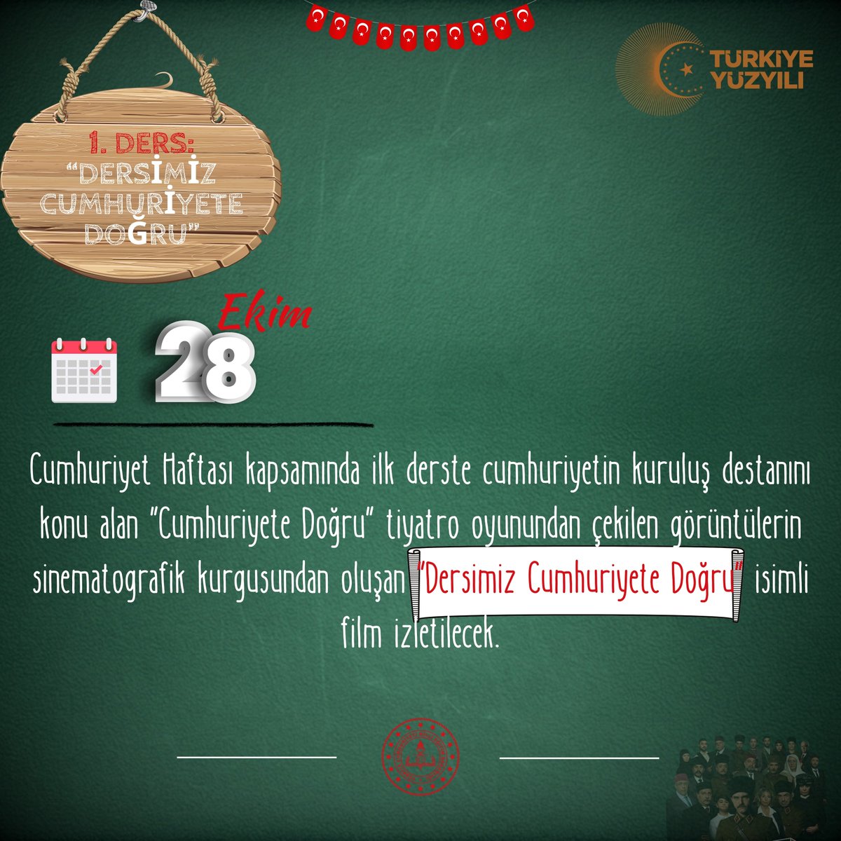 Cumhuriyet Haftası kapsamında tüm okullarımızda ilk ders: “Dersimiz Cumhuriyete Doğru”🇹🇷🇹🇷

🗓️28 Ekim 2024 Pazartesi

<a href="/tcmeb/">Millî Eğitim Bakanlığı</a> <a href="/Yusuf__Tekin/">Yusuf Tekin</a> <a href="/batmanvaliligi/">Batman Valiliği</a> <a href="/MahmutKurtaran1/">Mahmut Kurtaran</a>