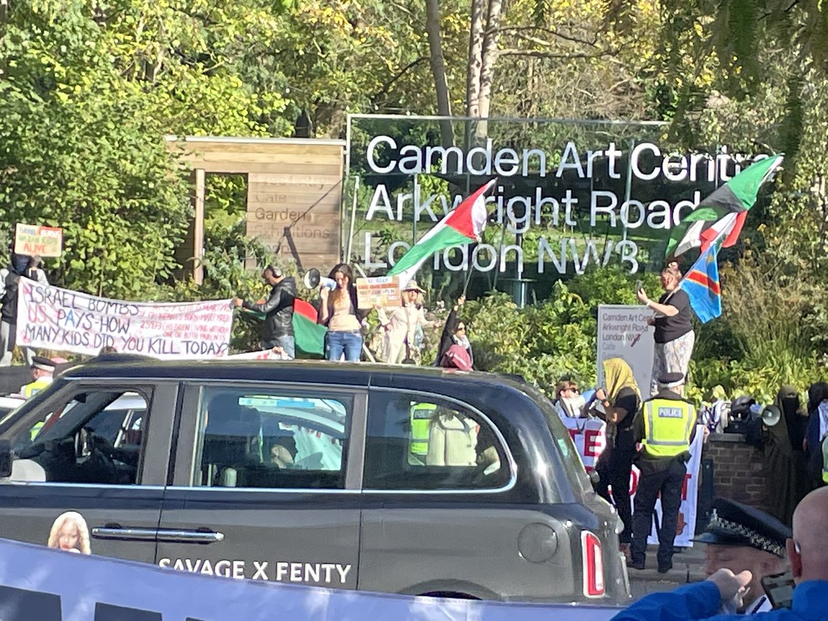 I cannot believe what I am seeing opposite the largest Jewish cultural centre in North London.  This is pure antisemitism.  Pure and utter hatred on show from people calling for not just the usual Global Intifada but also "unseat Institutions". Revolution.