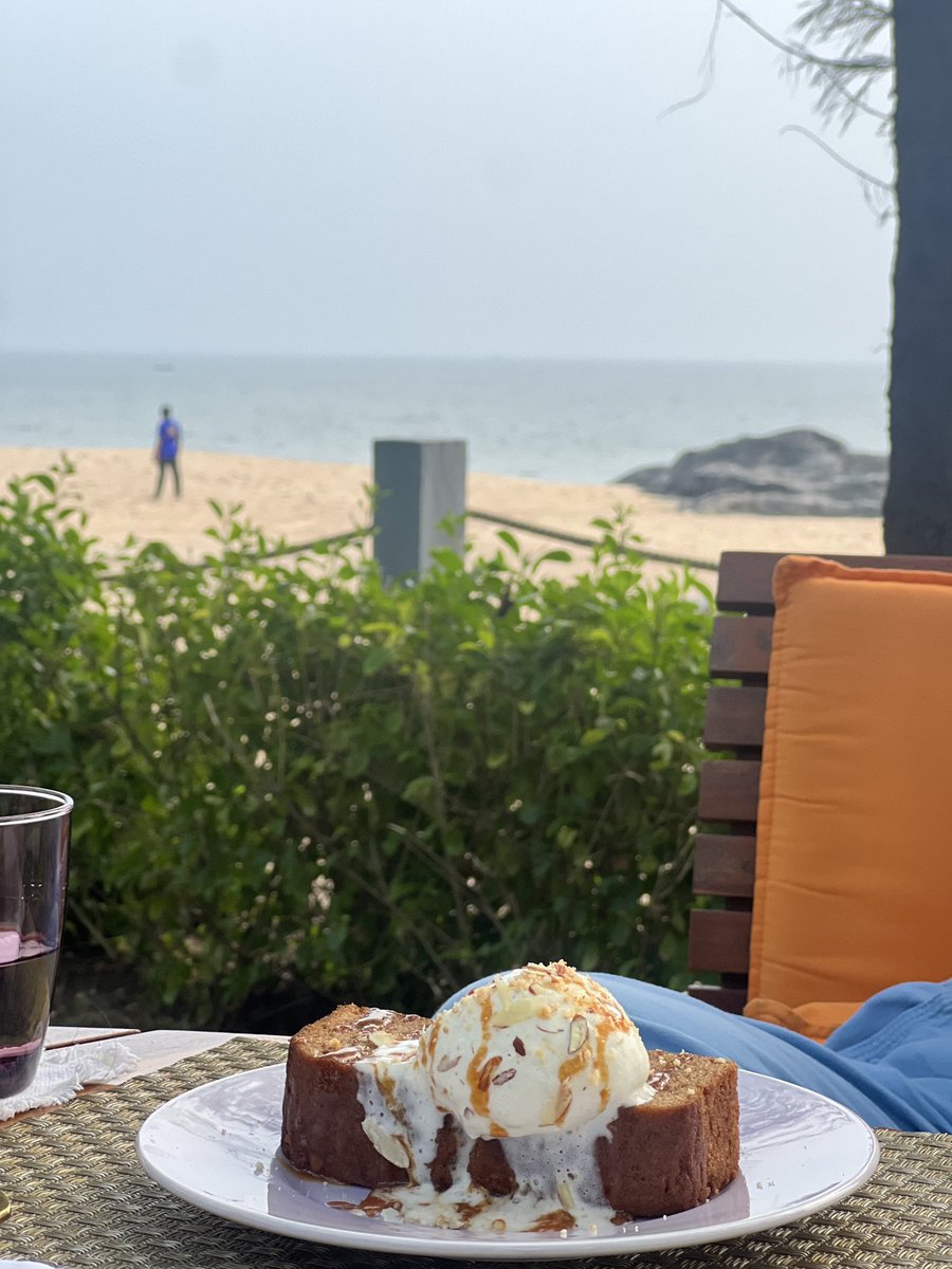 KapilChopra72's tweet photo. Banana bread with vanilla and caramel ice cream and a butter biscuit. At The Postcard on the Arabian Sea. https://t.co/xO8s0lwSt7