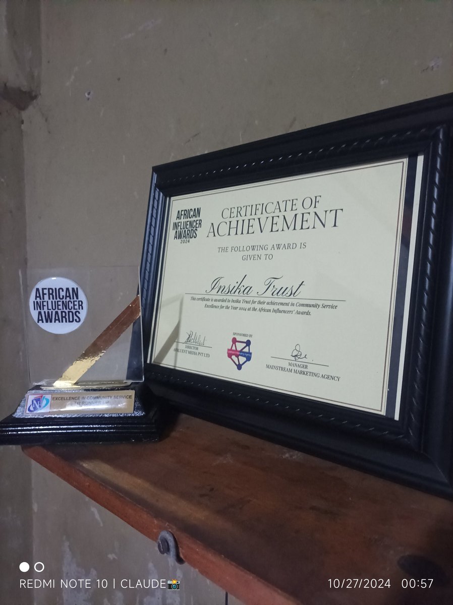 InsikaTrust's tweet photo. Last night we were awarded 1st runner up in the category of EXCELLENCE IN COMMUNITY SERVICE @afrluencer awards and we did like to take this moment to thank those that nominated and voted for us. We couldnt have done it without you all 

 #SupportingCommunities https://t.co/ooh7FJrU18