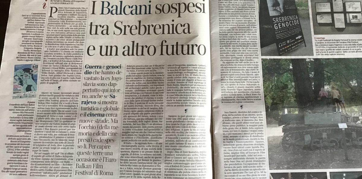 <a href="/La_Lettura/">la_lettura</a> <a href="/liberobatt/">Francesco Battistini</a> In edicola, ancora un  numero imperdibile de <a href="/La_Lettura/">la_lettura</a> : c'è anche il racconto di Angelo Ferracuti  da Sarajevo in vista di: 
facebook.com/BalkanFilmFest…