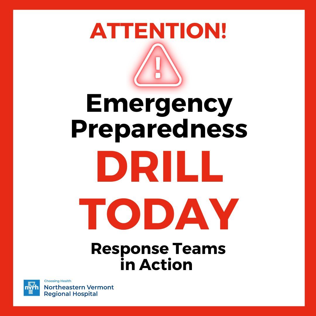 NVRHCareers's tweet photo. ATTENTION: NVRH, in conjunction with other area response agencies, will be conducting a DRILL this morning and early afternoon in the hospital building. With exception of the temporary closure of the Courtyard Cafe, we expect no impact to patient services. THIS IS JUST A DRILL. https://t.co/HDsfl6vya7