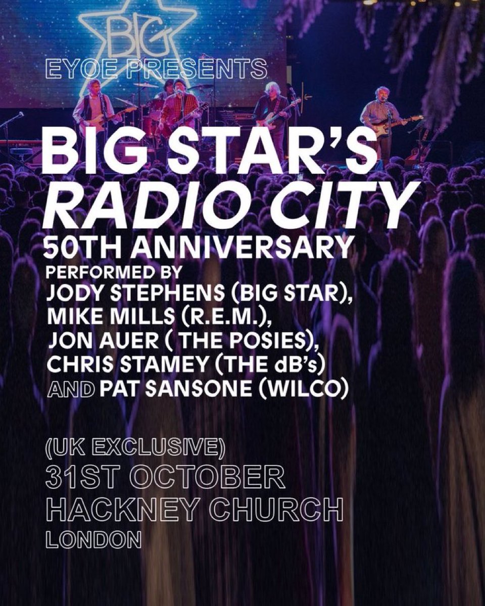 NEXT THURSDAY: 50th Anniversary of <a href="/BigStarBand/">Big Star</a>’s ‘Radio City’

Performed by Jody Stephens (Big Star), Mike Mills (<a href="/remhq/">R.E.M. HQ</a>), Chris Stamey (<a href="/wearethedbs/">The dB's</a>), Jon Auer (<a href="/theposies/">The Posies</a>) and Pat Sansone (<a href="/Wilco/">WILCO</a>)

‘A half-century later, the Memphis band’s sophomore album remains a bright,