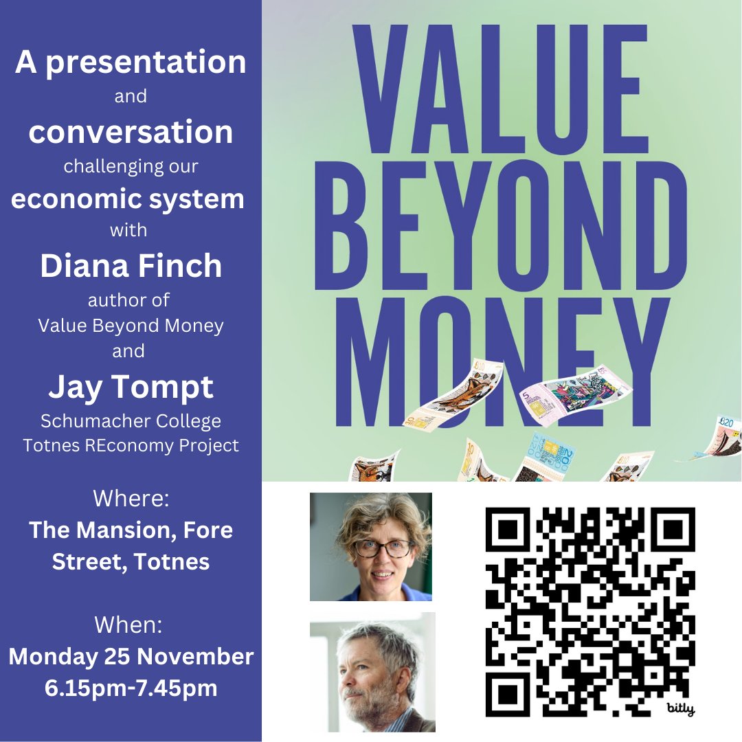 We're looking forward to this book launch event with Diana Finch, former head of Bristol Pound. If you're interested in moving beyond the 'dominant money paradigm', then you'll be interested in what she has to say and, especially, her new book. Join us!

eventbrite.co.uk/e/value-beyond…