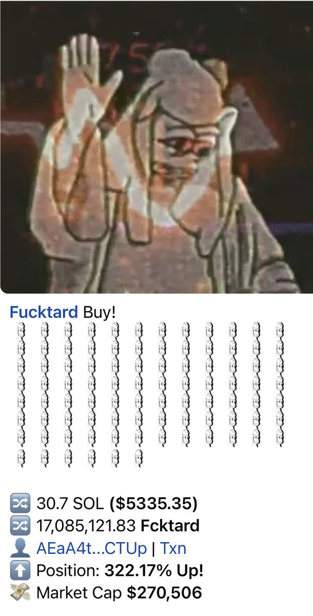 77BEN77's tweet photo. Trenches Report: A strong, aggressive buy flagged by my assistant Xena on #Fcktard. She insists I post this to draw in curious minds to what’s likely the most undervalued project right now.

Here is the buy https://t.co/luPSUYEMVn