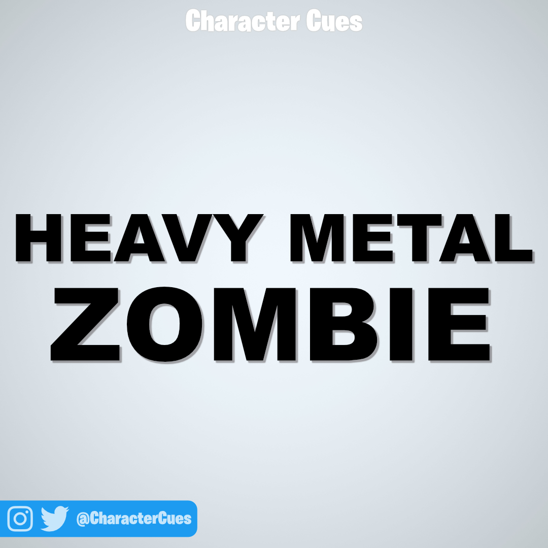 Draped in torn leather with spikes and chains, his decayed flesh clings to bones as he thrashes a shattered guitar. Glowing green eyes pulse to each riff, his deathly growls raising the dead. #hauntober