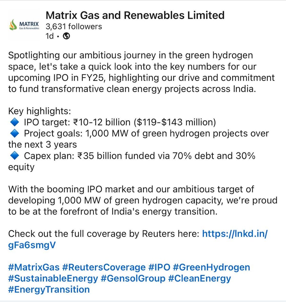 smesmartmoney's tweet photo. #matrixgas #gensolgroup #greenhydrogen #energytransition #ipo https://t.co/z6JM0gbCB8