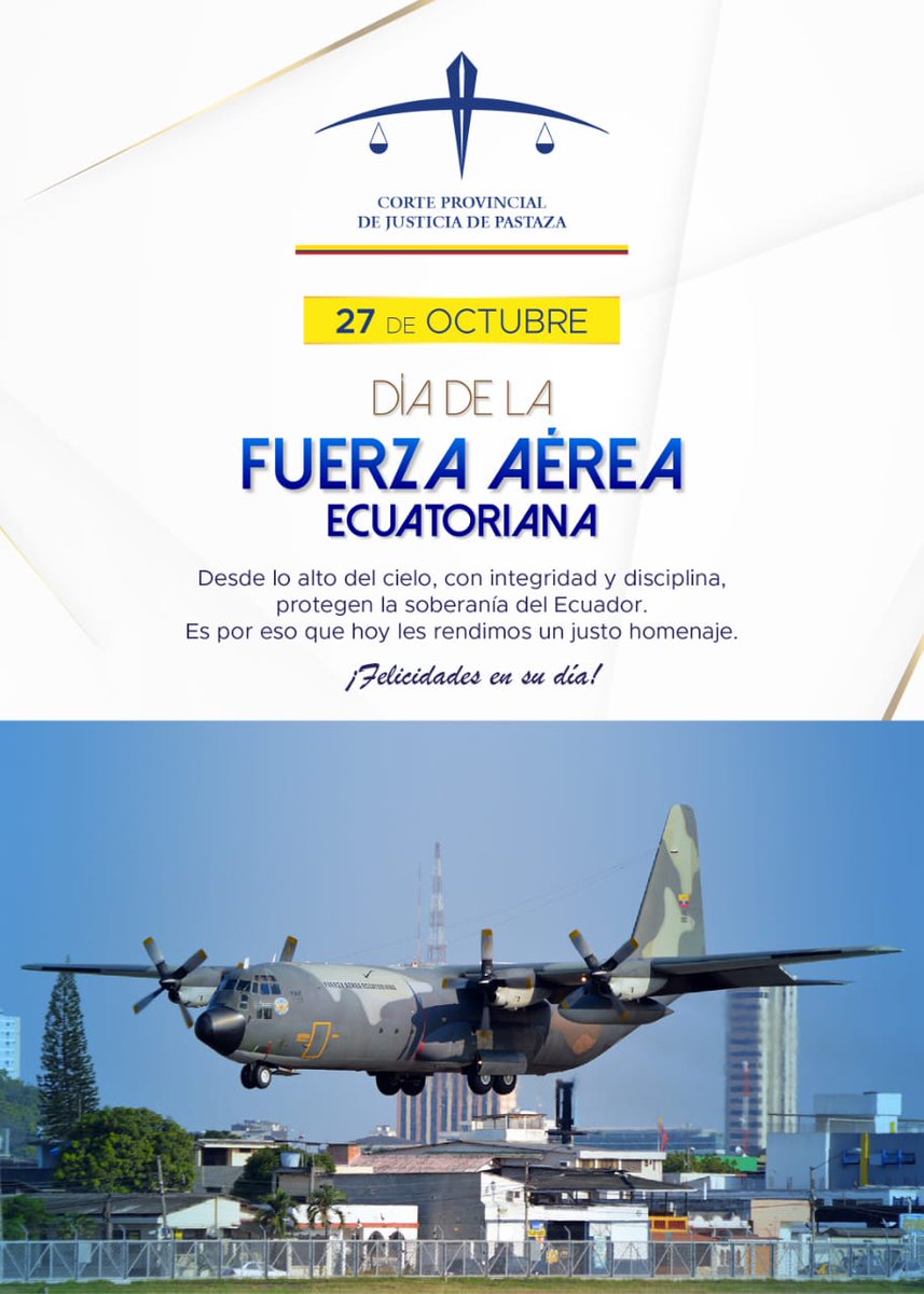 La Presidencia de la <a href="/CortePastaza/">Corte Provincial de Justicia de Pastaza</a> saluda la Fuerza Aérea Ecuatoriana, a los hombres y mujeres valientes que la conforman y con disciplina protegen la soberanía del Ecuador.