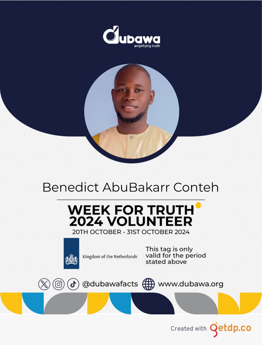 benedict_abc's tweet image. Honored to be selected as one of the @DubawaFacts Week for Truth 2024 volunteers! Ready to fight misinformation and promote media literacy across West Africa. Let’s build a more informed world together!

#WeekForTruth2024 #AmplifyTruth #StayInformed #GlobalMILWeek #DubawaFacts