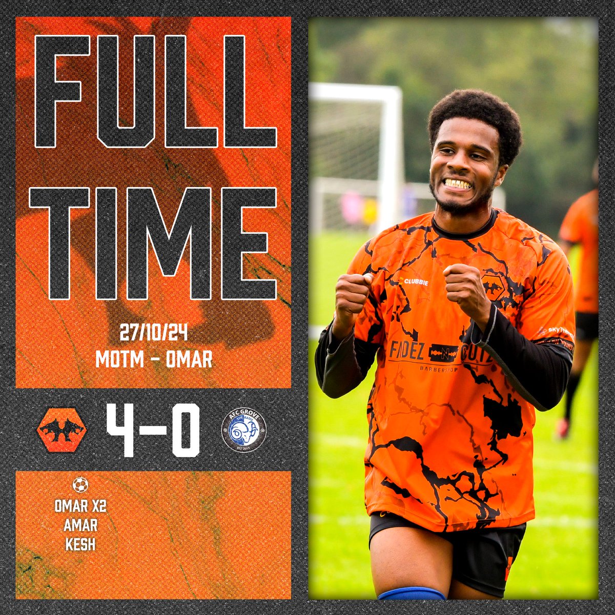 Professional performance 🫡 

The 1s hit four past AFC Grove in a dominant performance to progress to R2 of the Greg Ward Cup. 

Some fantastic goals coming later this week 🔥

1s MOTM: Omar

Good luck to AFC Grove for the rest of the season 👊🏽 

We go again 🐺🧡