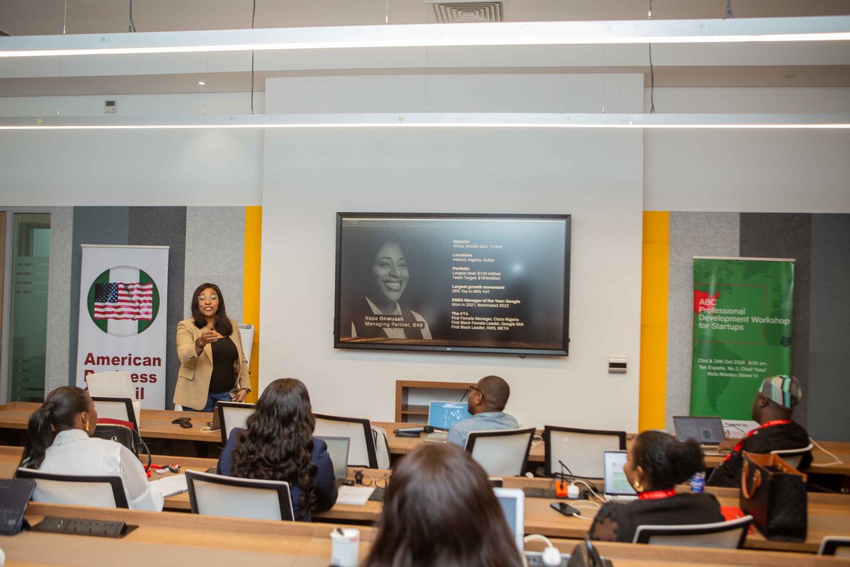ABCouncil_ng's tweet photo. ABC’s October 24 startup workshop, supported by Tek Knowledge, @IHSTowers, and @krispykremeng, offered training led by @semicolonafrica, @CatalystInc, and Built4Balance on sales, leadership, and culture. #ABCStartups #abcnigeria #usnigeria https://t.co/CxViN4yFYU