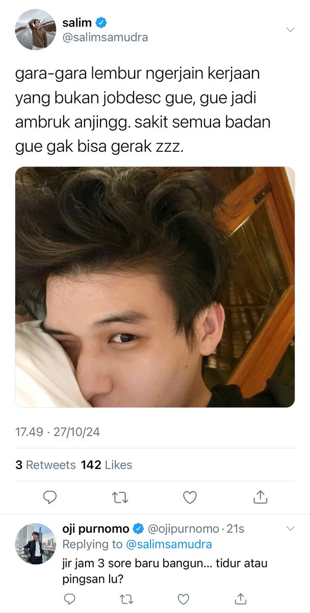 donsteacup's tweet photo. mentee brondong
—skynani some tweets au

ketika salim kena fitnah sama staff divisinya, mas naj ngamuk besar. di depan orang boleh sangar, tapi kalau sama salim pasti jadi manusia paling manja se-dunia.

©donsteacup https://t.co/8v41t2IQSP