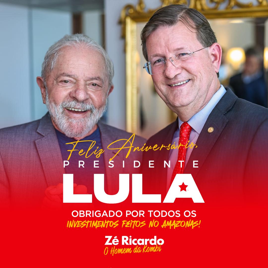 Hoje aniversário do presidente Lula.
Eleito três vezes presidente, tem grande carinho por Manaus e o AM.
Todos os programas sociais e os investimentos mais importantes para o povo foram realizados pelos governos de Lula.
Parabéns e saúde e longa vida.