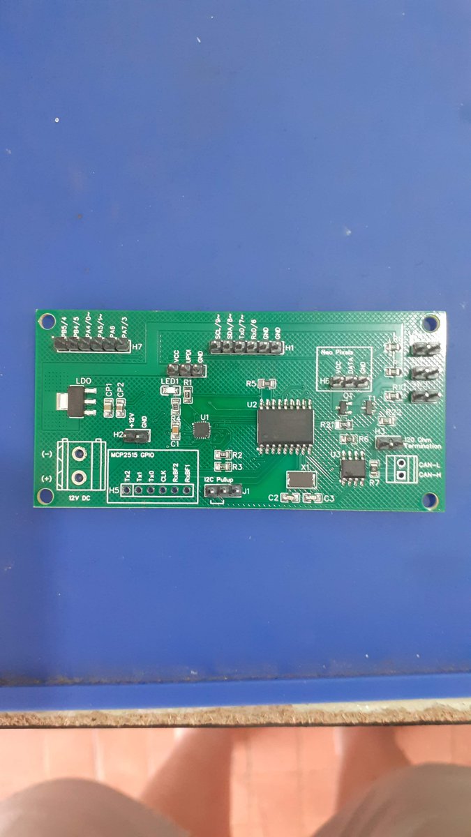 JeanRedelinghu1's tweet photo. An ATTiny1616 Can bus board with LDO and NeoPixel support. This also has local control as well as a way to completely shut down the NeoPixels, reducing current drain.

https://t.co/jDvdUFZ6bu

#makeriot2020
#pcbway
#attiny
#canbus
#diyelectronics https://t.co/JNcORJuIX4