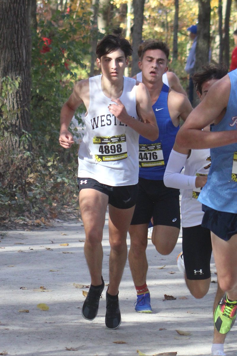 WesternTrackXC's tweet photo. Congratulations to Camden Raab (7th place, 15:32.0) &amp; Miles Rudy (23rd, 15:59.1) - STATE QUALIFIERS!

It's the first time we've had multiple finishers run sub-16 since Chris Williams &amp; Jeff Brantley at  the 1980 state finals. https://t.co/b0ksKx7fYv