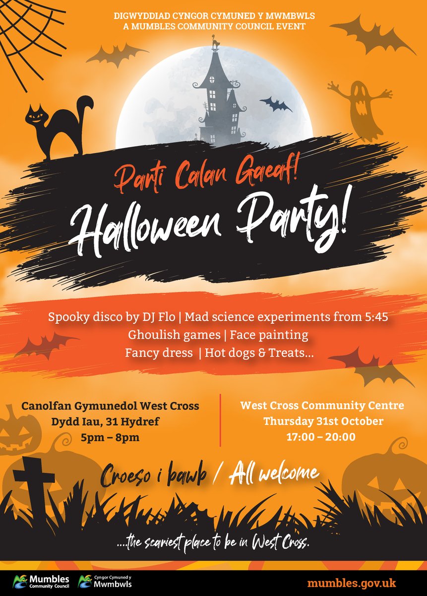 Mumbles Community Council (@mumblescouncil) on Twitter photo Join us if you dare for a Halloween Party like no other! All are welcome to a spooktacular night ๐๐ฆ๐ป
Mark your calendars and prepare for a ghoulishly good time! ๐๐
To book your place please email events@mumbles.co.uk Join us if you dare for a Halloween Party like no other! All are welcome to a spooktacular night ๐๐ฆ๐ป
Mark your calendars and prepare for a ghoulishly good time! ๐๐
To book your place please email events@mumbles.co.uk
