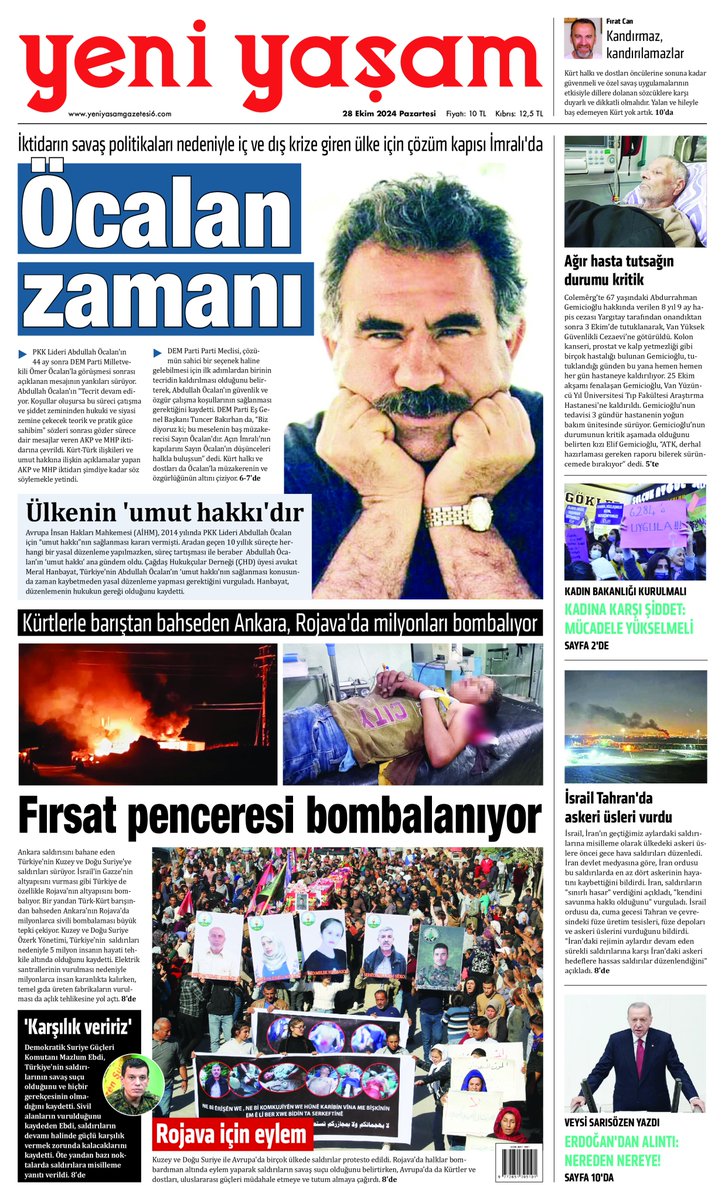 yeniyasamgazete's tweet image. &apos;Öcalan zamanı&apos; manşetiyle yarın bayilerdeyiz