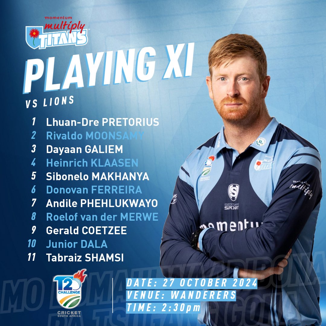 LawrenceBailey0's tweet photo. Heinrich Klaasen won the toss and the Titans will bowl first. A lot of exciting talent on display 🔥
#CSAT20ChallengeFinal #WozaNawe #Lions #Titans https://t.co/SZGOX30Sm5