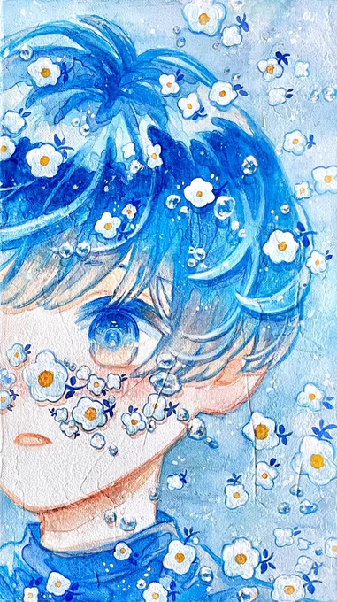参加させていただきます!透明水彩とアクリル絵の具で青を描くのが好きです #日常原画収穫祭 