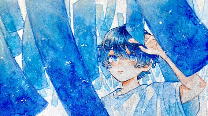 参加させていただきます!透明水彩とアクリル絵の具で青を描くのが好きです #日常原画収穫祭 