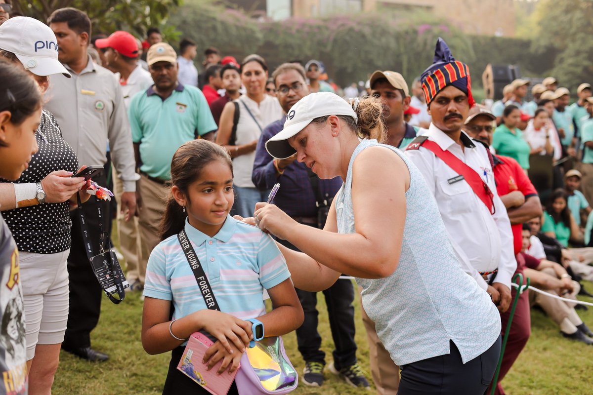 Liz Young crowned as the champion at the 2024 Hero Women's Indian Open  at the Press Conference with the Trophy besides her and the amateur winner, Mannat Brar and the fans have a great time at the DLF Golf and Country Club

#HWIO2024 #HeroWomensIndianOpen