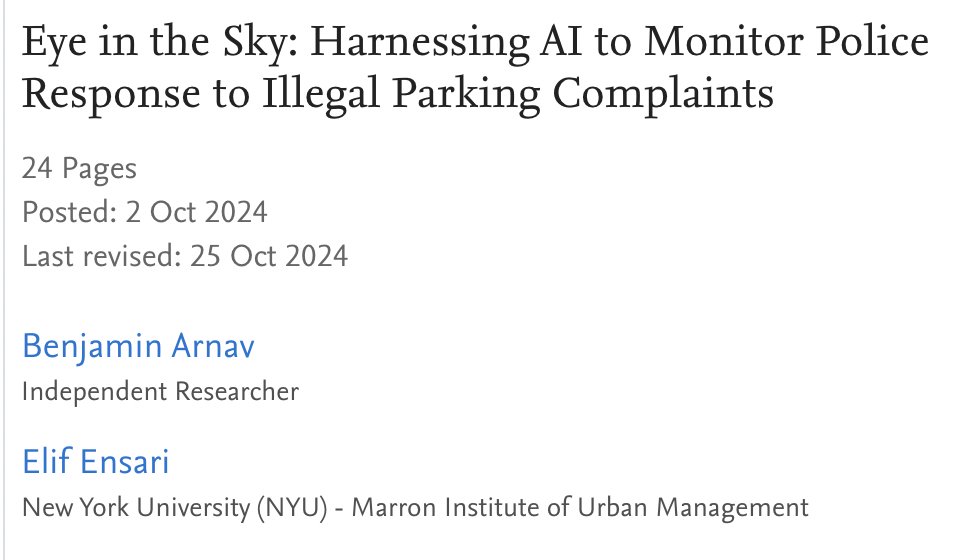 DavidZipper's tweet photo. New study shows how little the NYPD cares re: illegal parking.

Using public cameras &amp; AI, researchers reported 558 illegally parked cars. Tickets were issued in just 3% of cases. Most of the time police closed the complaint while the car was still there.

https://t.co/Xj91MI9mJz https://t.co/htVyIxou6q