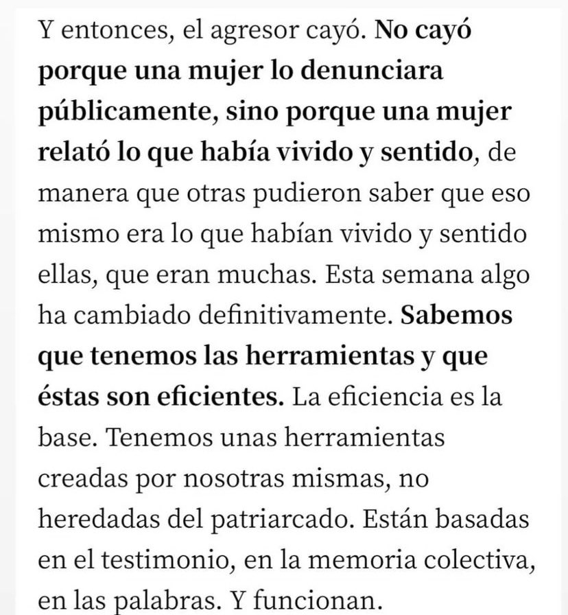 Esta semana algo ha cambiado, sí.

Construimos el relato entre todas, sin que nadie nos saque del armario como víctimas, sin que nos acusen de mentir porque omitimos, y especialmente porque estamos creando nuestras propias herramientas de manera colectiva.