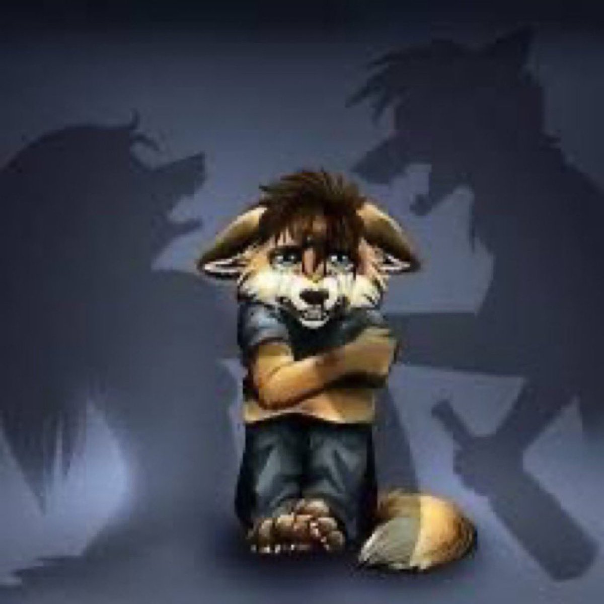 little fox crying watching his parents fight meme reaction image picture  wolf animal fighting mom dad mother father parent family furry sad cry  cries tears canine eyes shadows bottle everyone is mean, image size:1200x1200