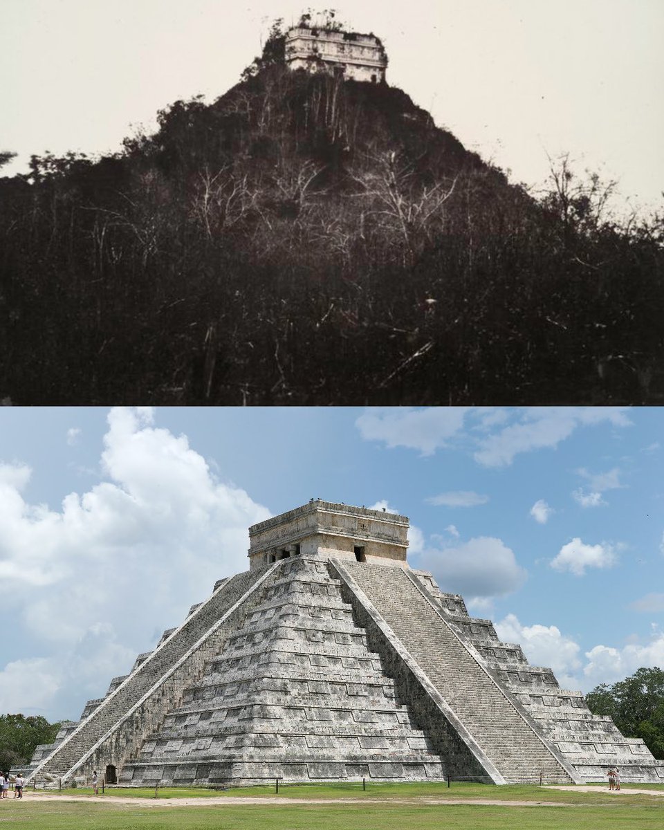 Hilo de fotos de antes y después 🧵

1. Chichén Itzá en 1892 y ahora