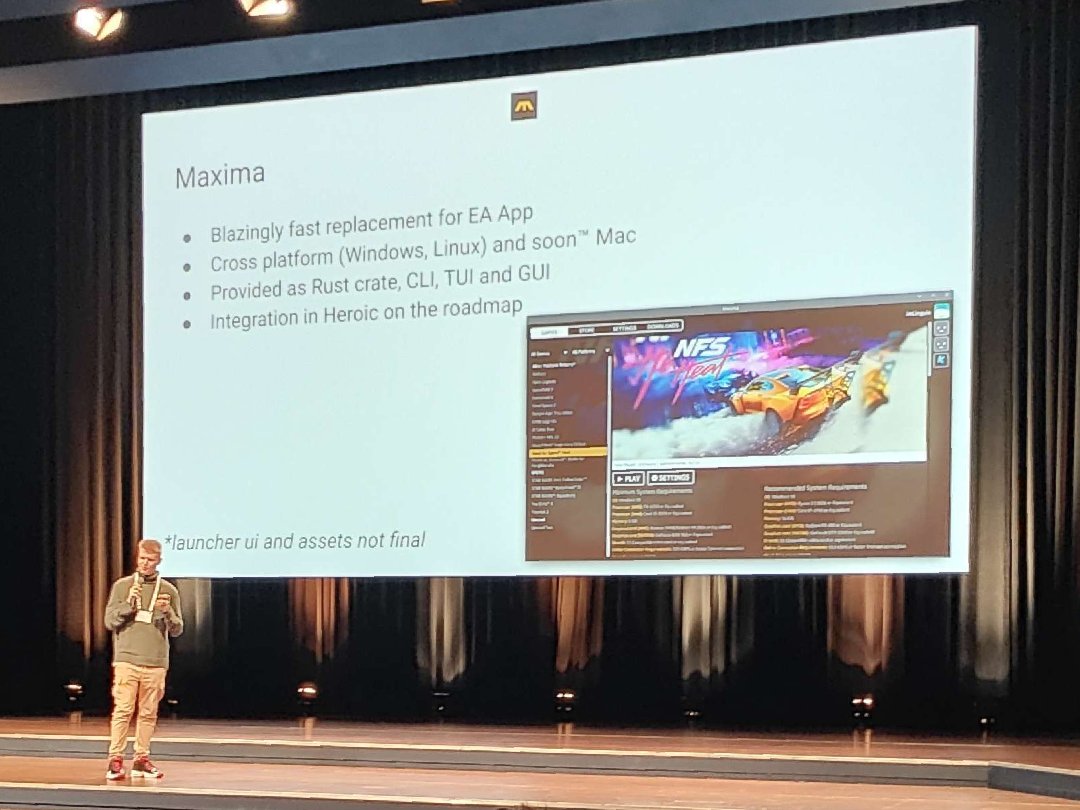 Sean Kahler (@battledashdev) on Twitter photo Pretty cool to see <a href="/MaximaLauncher/">maxima launcher</a> at #UbuntuSummit! Huge thanks to <a href="/ImLinguin/">Paweł Lidwin</a> for showing off the team's work. Pretty cool to see <a href="/MaximaLauncher/">maxima launcher</a> at #UbuntuSummit! Huge thanks to <a href="/ImLinguin/">Paweł Lidwin</a> for showing off the team's work.