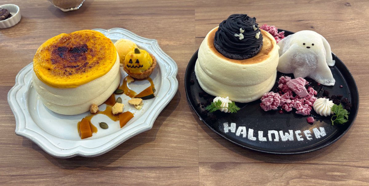 k_s2_a_'s tweet photo. 北堀江にあるトイチパンケーキさんのハロウィン限定パンケーキと3Dラテアート☕️
いろんな界隈のおともだち連れていくけどみんな喜んでくれる🥳 https://t.co/FniZ773V6m