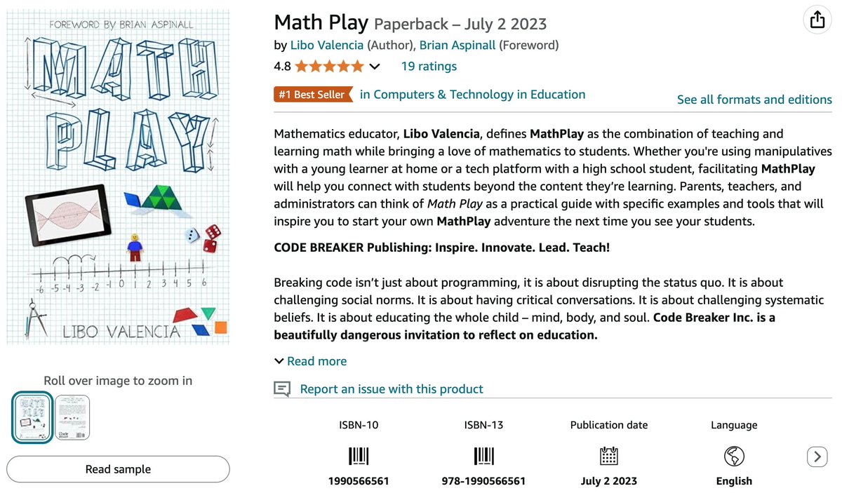 Stoked to see Math Play top the "Computers &amp; Technology in Education" 🇨🇦🥰Best Sellers!!📚
#CodeBreaker🦾 #MathPlay🧮

Get your copy👉amazon.com/dp/1990566561 

#ITeachMath #MTBoS #MathIsFun #STEM #EdTech #EdChat #ElemMathChat #Math