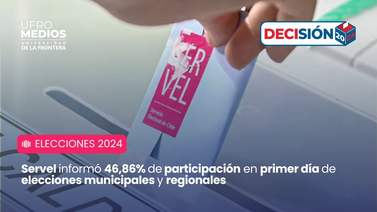 🗳️ Durante el primer día de elecciones municipales y regionales, el Servel informó que un 46,86% del padrón electoral, equivalente a 7,2 millones de personas, ejerció su derecho a voto. 

🔗 Enlaces: 👉 Consulta de Datos Electorales: servel.cl 🇨🇱

#Elecciones2024