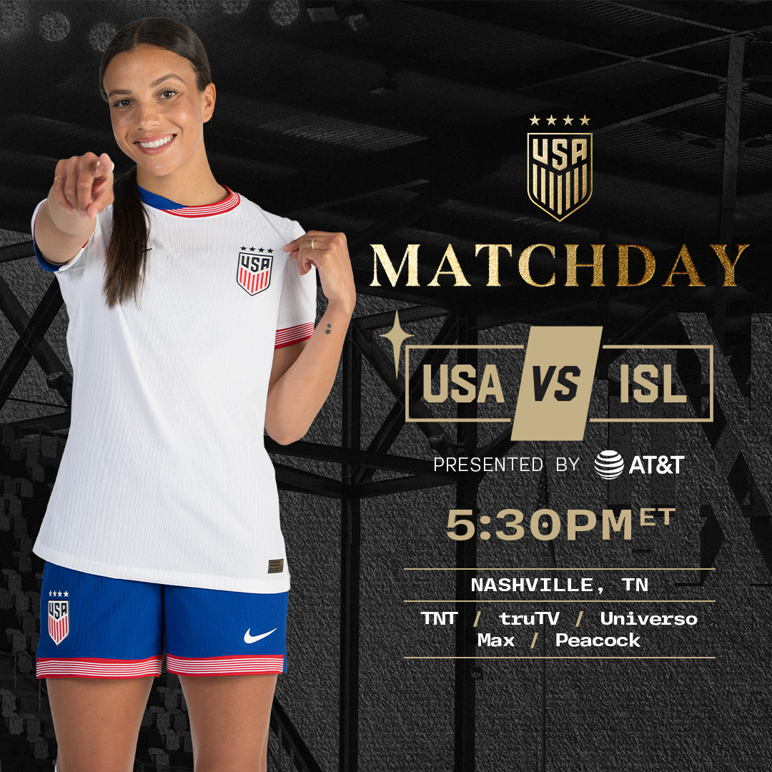 Let's ride, Nashville. IT'S MATCHDAY!!!

🇺🇸 USA vs. Iceland 🇮🇸
📍 Nashville, TN

🕠 5:30 PM ET   
🖥️ TNT / truTV / Universo / Max / Peacock
🤝 <a href="/ATT/">AT&T</a> 

Match Preview » ussoc.cr/24WNT-1027-Pre…
