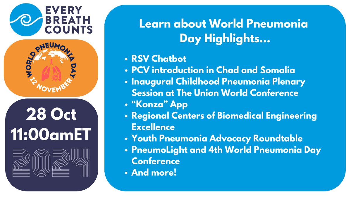 EBCCoalition's tweet photo. Get a sneak peak at just some of the new initiatives for #WorldPneumoniaDay 12 Nov!

**Register NOW** for the next #EveryBreathCounts monthly all-partner call 👉 https://t.co/OH7DKVz1Sn   

#ChildSurvivalAction #HumanlyPossible #GlobalOxygenAlliance #InvestinOxygen #VaccinesWork #UnionConf2024