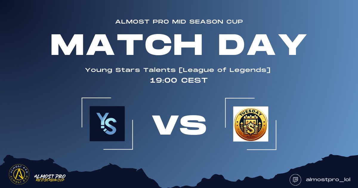 This is the second League of Legends division match on <a href="/AlmostPro_LoL/">ALMOST PRO</a> . Today the players will face the Tuesday Slots team at 19:00 CEST.

The Young Stars Talents [LoL] team members are:
Support: Adox <a href="/Adox_lol/">Adam "Ãdôx" Dobrodziej</a> 
ADC: Killua <a href="/killua_carry/">Killua</a>
Midlane: Echo
Jungler: Kacu
Top: Gasiciel