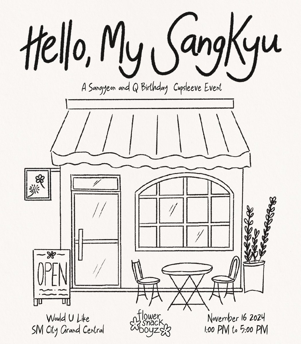 flowersnackboyz's tweet photo. Hello, My SangKyu

📍Would U Like, SM City Grand Central
🗓 November 16, 2024
⏰ 1:00-5:00 PM 

Spend a beloved spring snow with our Sangyeon and Q 

Register here: https://t.co/Dr6zBLbt8I

#HelloMySangKyu https://t.co/upghzz0Ey3