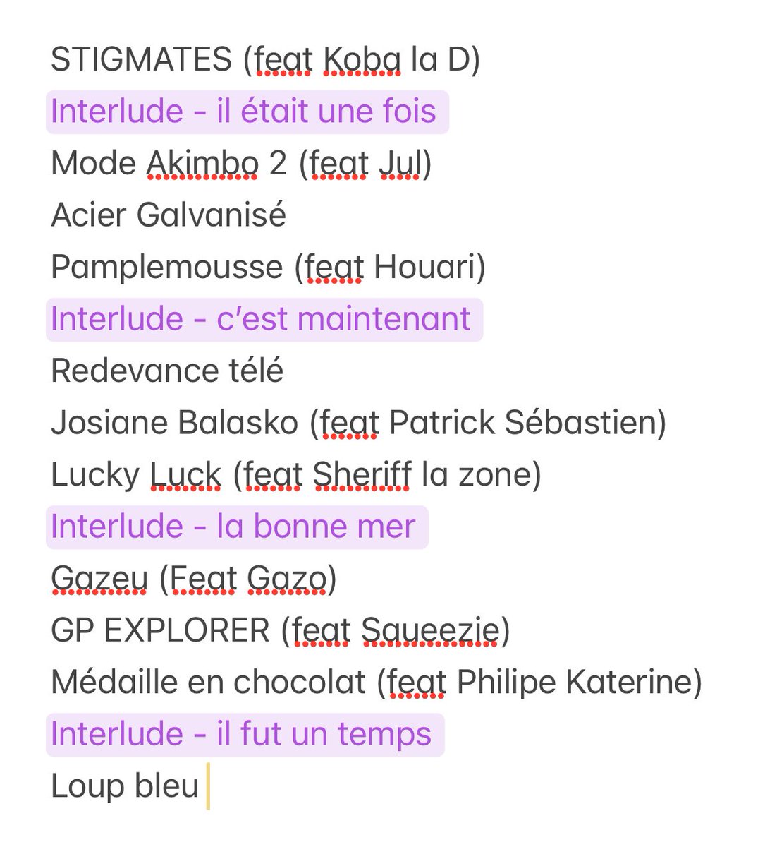 jvlivscelerat's tweet photo. la tracklist de J3, interlude en violet https://t.co/rpvRSKCcJz