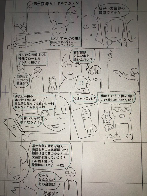 ゲームブック紹介コラム漫画。
ネーム初稿。 