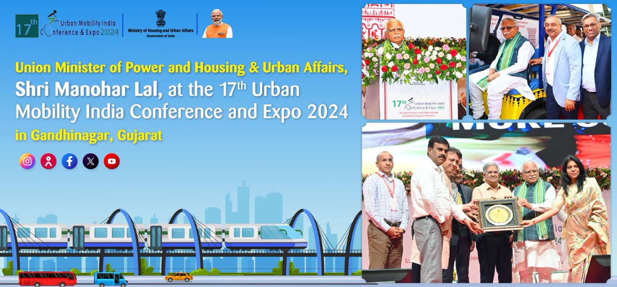 Ministry of Housing and Urban Affairs (@mohua_india) on Twitter photo Union Minister for Housing & Urban Affairs and Power, <a href="/mlkhattar/">Manohar Lal</a> addressed the valedictory session of the three days 17th #UrbanMobility India (UMI) Conference & Exhibition 2024 at Mahatma Mandir, Gandhinagar, Gujarat today. Union Minister for Housing & Urban Affairs and Power, <a href="/mlkhattar/">Manohar Lal</a> addressed the valedictory session of the three days 17th #UrbanMobility India (UMI) Conference & Exhibition 2024 at Mahatma Mandir, Gandhinagar, Gujarat today.