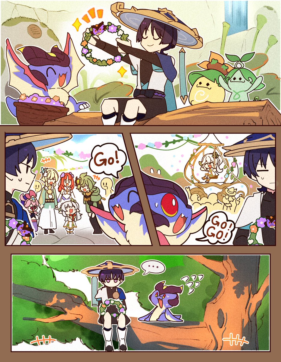 a_kaeyada's tweet image. Happy birthday Nahida!🎂🎉✨ They prepared a present for her🤏🌼
#GenshinImpact  #Nahida