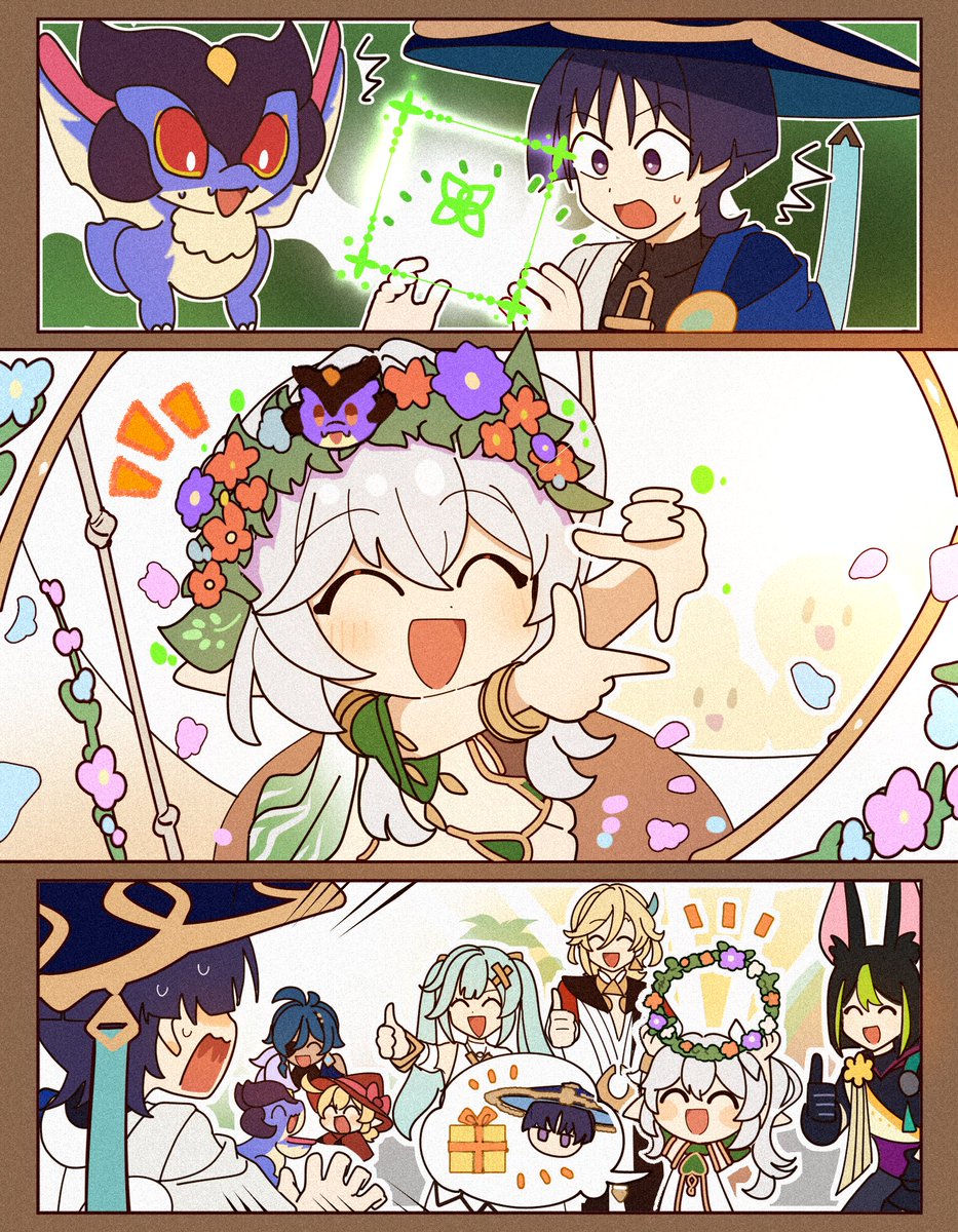 a_kaeyada's tweet image. Happy birthday Nahida!🎂🎉✨ They prepared a present for her🤏🌼
#GenshinImpact  #Nahida