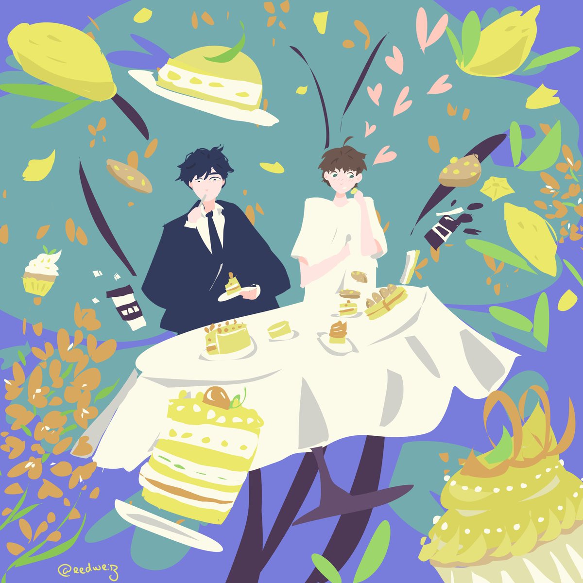 eedweiz's tweet photo. Lu Ming enjoying the cakes and his full sugar milk tea while Chi Qiu is enjoying something else 🍋🍰🌿
#ReengravingtheSpring #ChiQiu #LuMing #复刻春日 https://t.co/5aq3WICvME