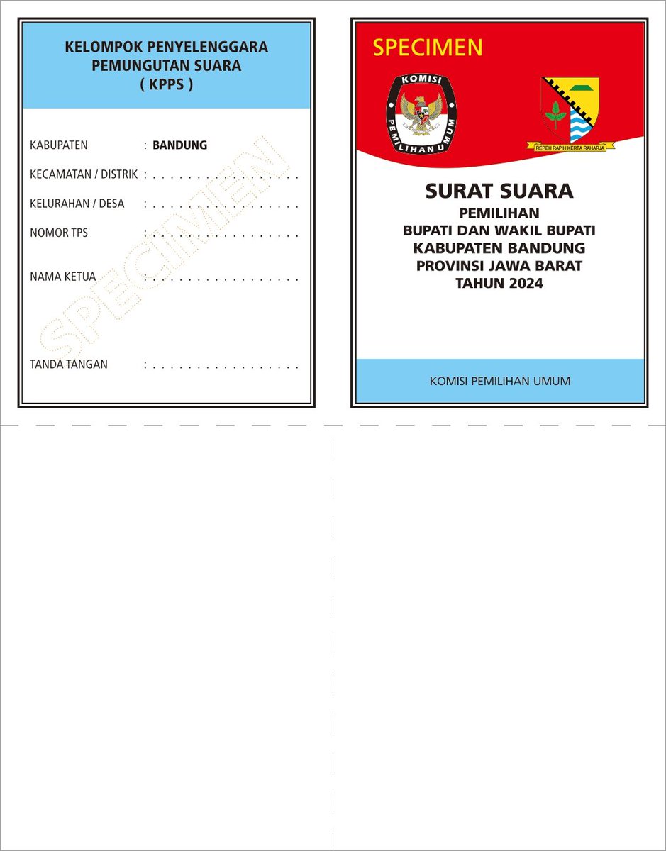 Specimen surat suara Pemilihan Bupati dan Wakil Bupati Bandung pada tanggal 2 Puluh Tujuh Nopember 2 Ribu 2 Puluh Empat...

#Jabaruntuksemua
#LanjukanPerjuanganBedas