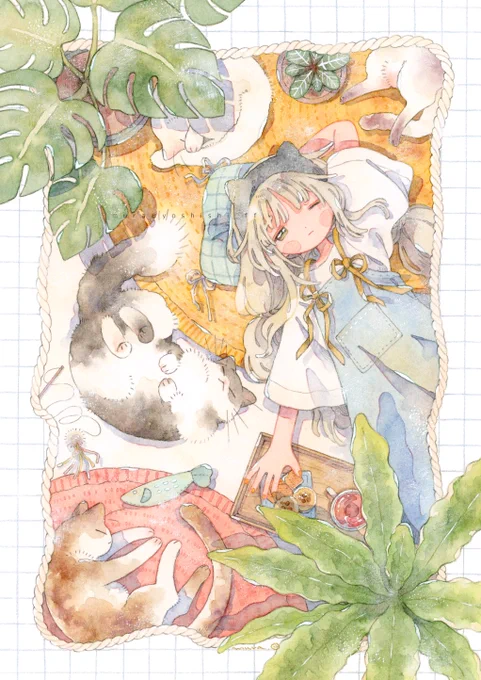 最終日ぎりぎりにタグ失礼します 透明水彩と色鉛筆でゆっくりふんわり絵を描いています。 素敵な企画ありがとうございます〜! #日常原画収穫祭