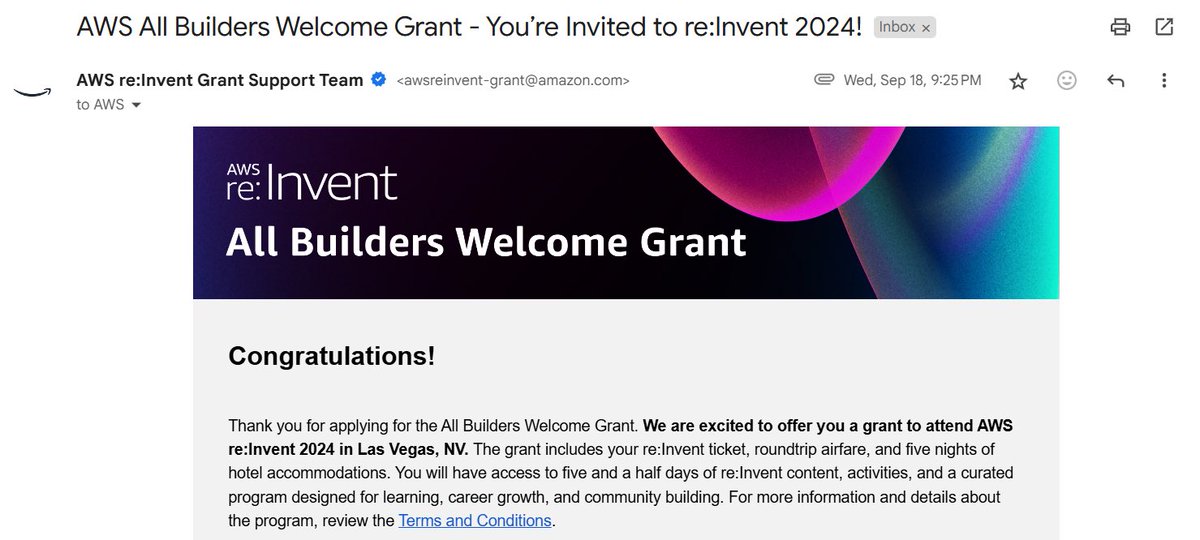ernestgfx's tweet photo. I’ve been invited and offered a grant to attend #AWS re:Invent 2024 in Las Vegas!🚀

#AllBuildersWelcome #cybersecurity https://t.co/iR4T5ayObj