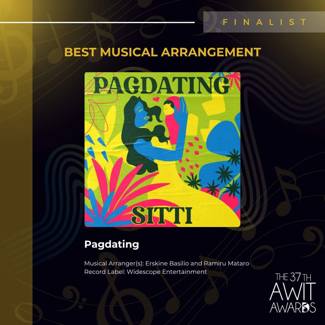 ui cool! 2 Categories for The 37th <a href="/AwitAwards/">Awit Awards</a> 
honored and privileged to work
with the one and only Sitti Navarro

Pagdating | Sitti

Words &amp; Music by: Ramiru Mataro
Produced by: Neil Gregorio
Arranged by: Erskine Basilio &amp; Ramiru Mataro
Published by: Widescope Ent.